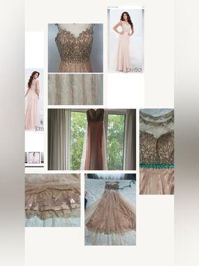 Tony Bowls Blush Pink Beaded Tulle Prom Dress